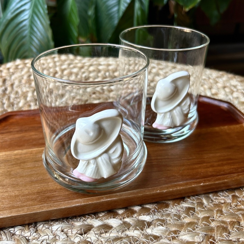VTG Siesta Pedro Mexican Sleeping Man Lowball Glasses Set of 2 Sombrero Barware